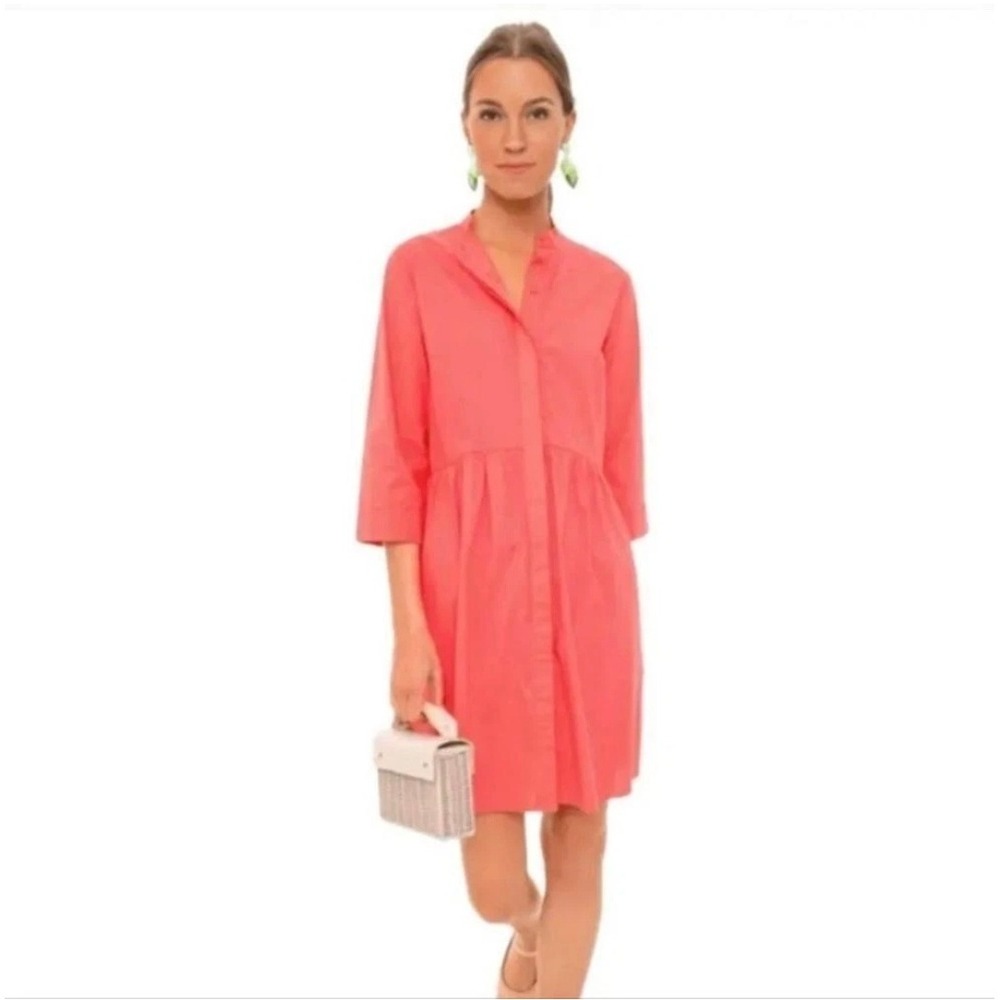 Tuckernuck Shirt Dress Coral Pink Cotton Poplin Tiered WMS XS NWOT